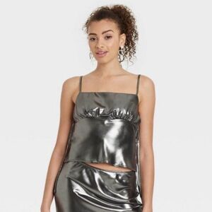 NWT Wild Fable Size Small Silver Tart Shiny Cropped Tank Top Metallic